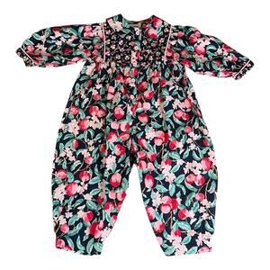 Vintage Cottagecore Wee Clancy Toddler One-Piece Floral Apple Cotton Romper 4T